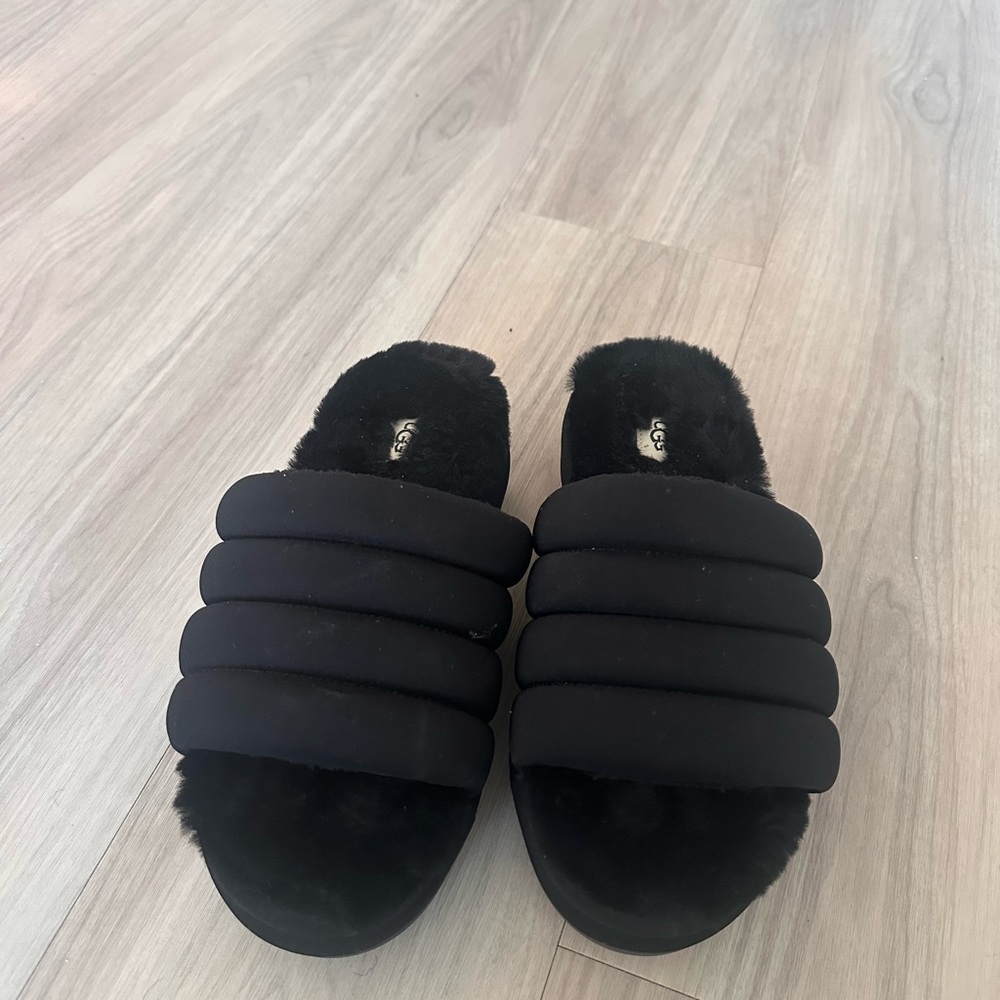UGG Women's Black Plush Slide Slippers